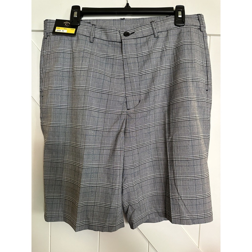 NWT Monterey Club Men's Golf Shorts Black/Grey Plaid Brand New‎ Size 34